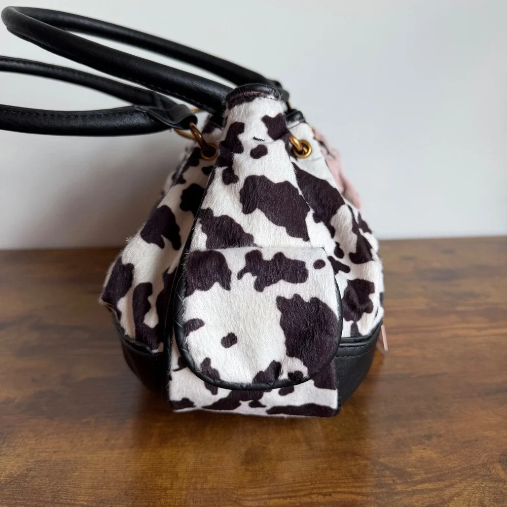 New Juicy Couture Romance Cow Satchel Shoulder Handbag Black Pink Bow Y2K Cute